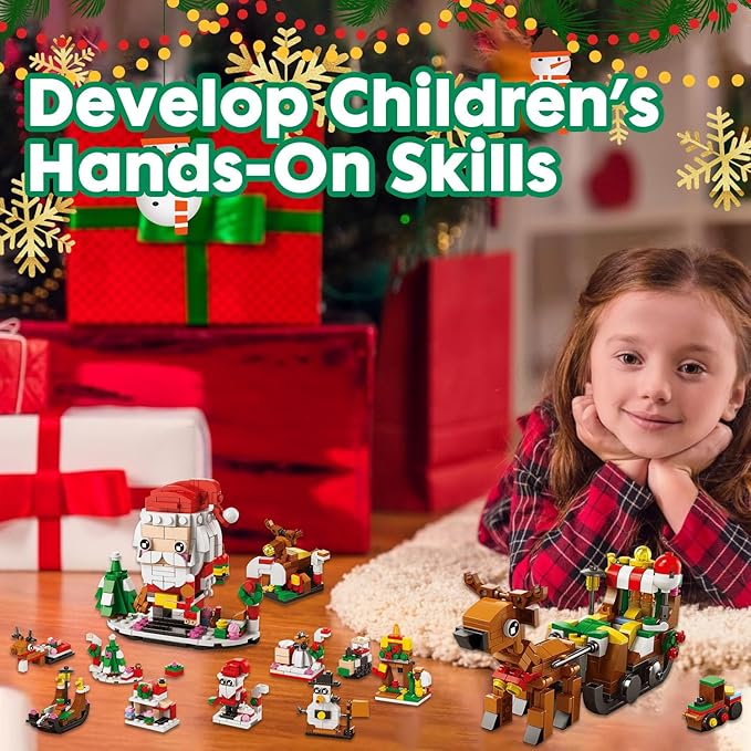 Calendar 2024 Christmas Building Blocks Set, 6 IN 1 Christmas Toys, Building Blocks Toys Holiday Countdown Calendars, Ideas Gift for for Teens Boys Girls 6-12 Year (Small Santa)