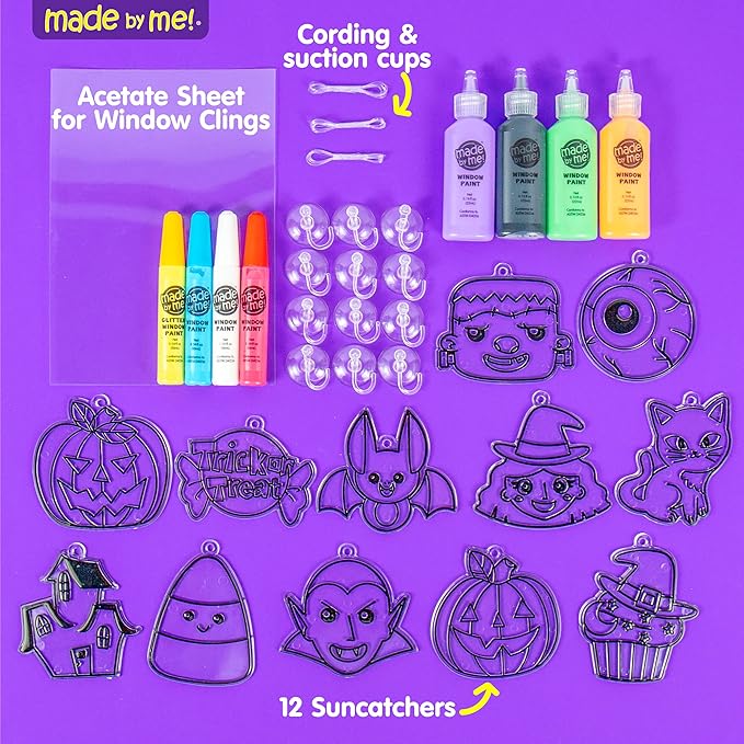Made By Me Create Your Own Halloween Window Art, DIY Suncatcher Kit and Clings, Great Staycation or Sleepover Activity, Fun Group Activity, Arts and Crafts Set for Kids Ages 6, 7, 8, 9