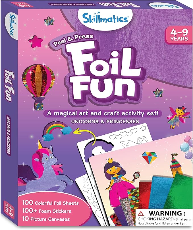 Skillmatics Art & Craft Activity - Foil Fun Unicorns & Princesses, No Mess Art for Kids, Craft Kits & Supplies, DIY Creative Activity, Valentine's Day Gifts for Ages 4, 5, 6, 7, 8, 9