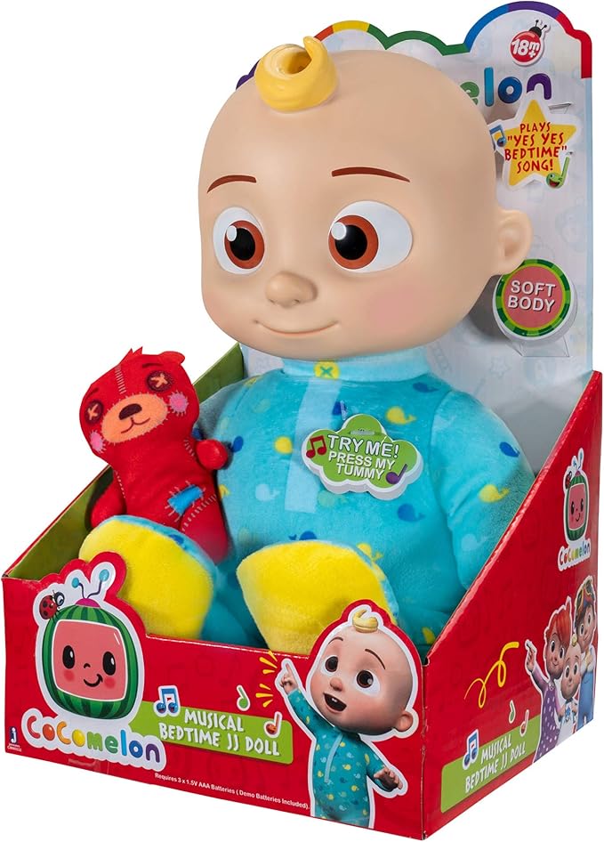 CoComelon Musical JJ Plush Doll - Press Tummy to Sing Bedtime Song Clips - Includes Feature and Small Pillow Plush Teddy Bears