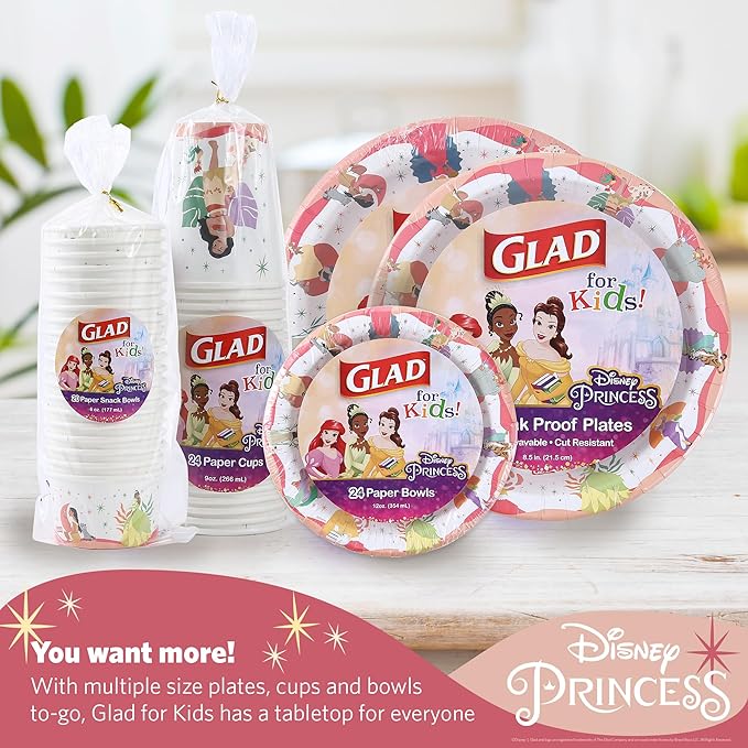 Glad for Kids Disney Princess “Magic is in All of US” 6 Oz Paper Snack Bowls, 20 Count | Disney Princess Paper Snack Bowls for Everyday Use, Kids Snack Bowls | Kid-Friendly