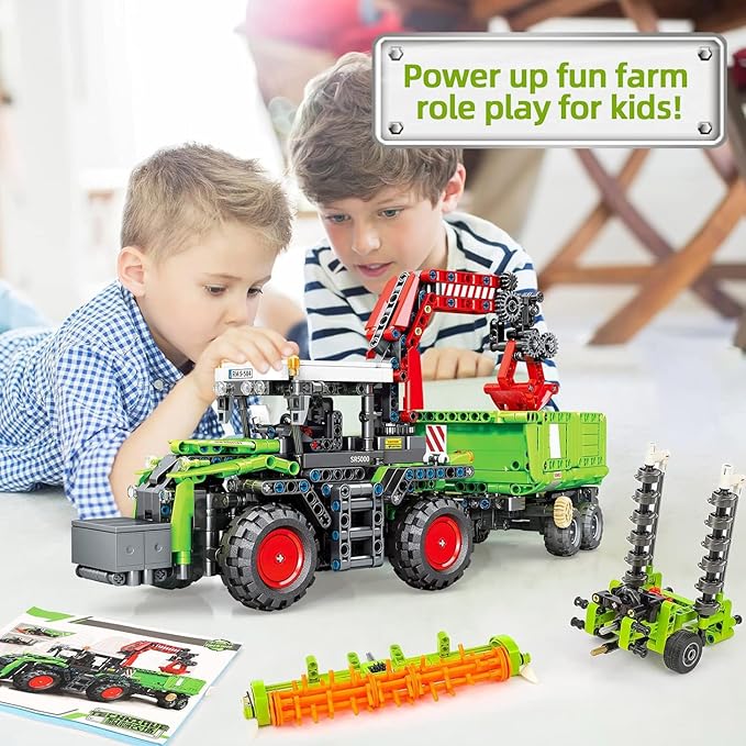 City Construction 3 in 1 Tractor Harvester Building Block Kits, Truck Farm Construction Vehicles Set Toys for Adults and Boys Girls 8-12(1481 Pieces)