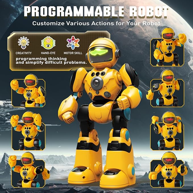 RC Robot Toys for Kids Ages 3 4 5-7 Year Old Magic Record Voice Function, Remote Control Robots Toy for Boys and Girls Programmable Music Dance Interactive Warrior Robo Birthday Gift for Toddler