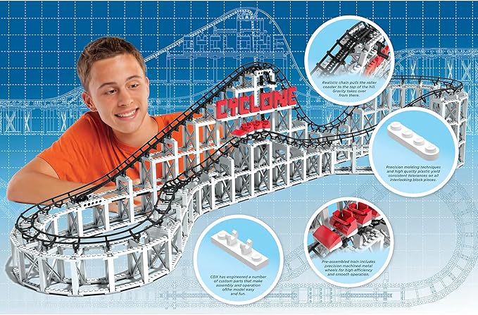 Cyclone - 900+ Pieces, Building Brick Set, Gravity Powered Roller Coaster Model, Promotes STEM Learning