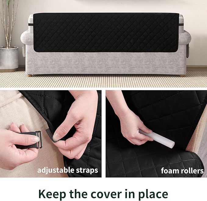 CHUN YI Oversized Couch Cover, Water Resistant Sofa Cover Slipcover for 4 Cushion Sofa, Washable with Adjustable Strap Storage Pocket for Living Room Dog Pet (Oversized Sofa, Black)