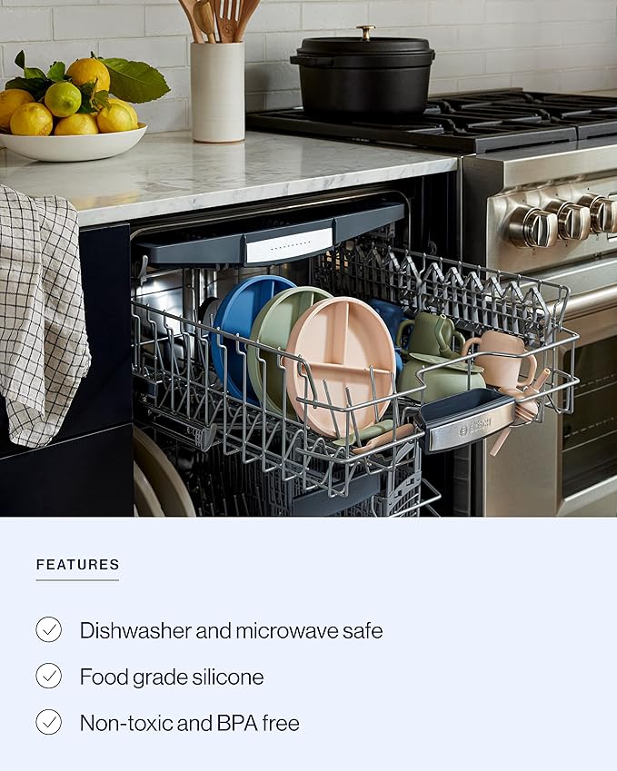 Lalo First Bites Silicone Baby Feeding Set - Baby Led Weaning Supplies - Non-Toxic Silicone - Includes 2 Bibs, 2 Spoons, Training Cup, Suction Plate and Bowl - 6 Pieces - Oatmeal