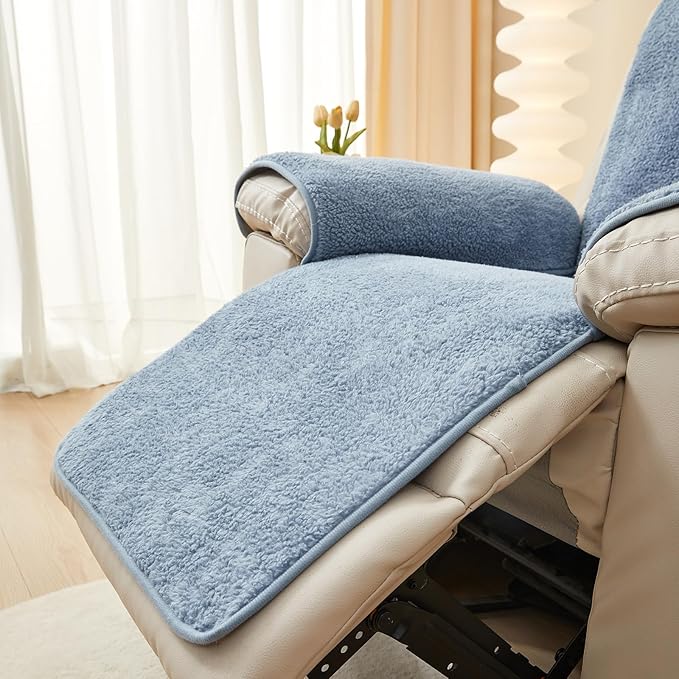 vctops Sherpa Fleece Recliner Chair Cover Super Soft Warm Plush Sofa Slipcover Furniture Protector Non Slip Washable Reclining Chair Cover for Kids, Pets (Blue,30"x91")