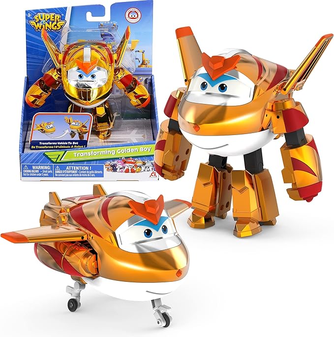 Super Wings 5" Transforming Golden Boy Airplane Toys, Vehicle Action Figure, Superwings Transforming Plane to Robot, Flying Toy Vehicle Playset, Gifts Toys for Kids, Age 3 and Up, Gold
