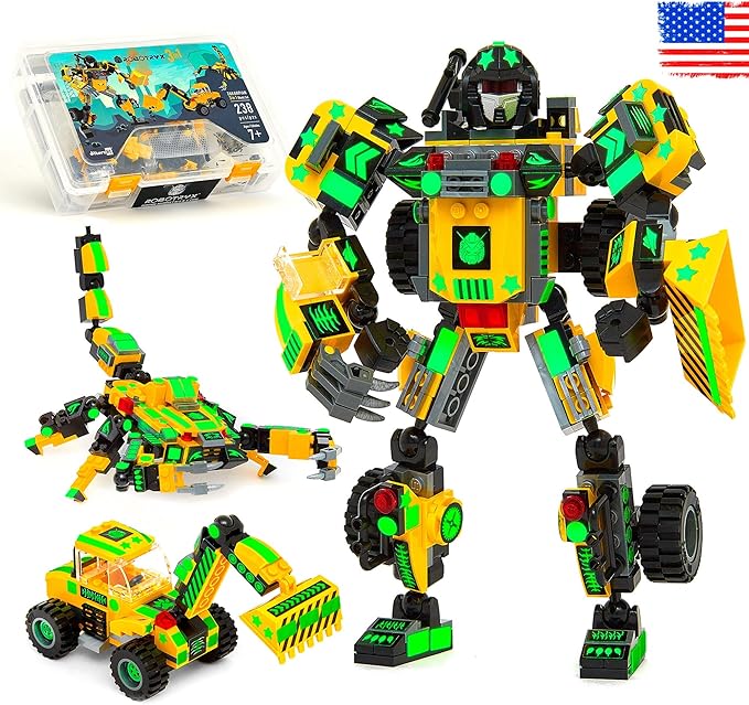 JITTERYGIT Robot Building Toy Gift for Boys, Perfect STEM Gift for Builders Ages 6, 7, 8, 9, and 10 Year Olds, Yellow Zakarpian (238 Pcs) Robotryx