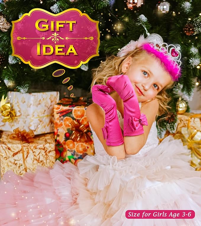 Princess Dress Up Accessories Princess Gloves, 7pcs Dress Up Set for Toddler Girls (Rose, 7PCS)