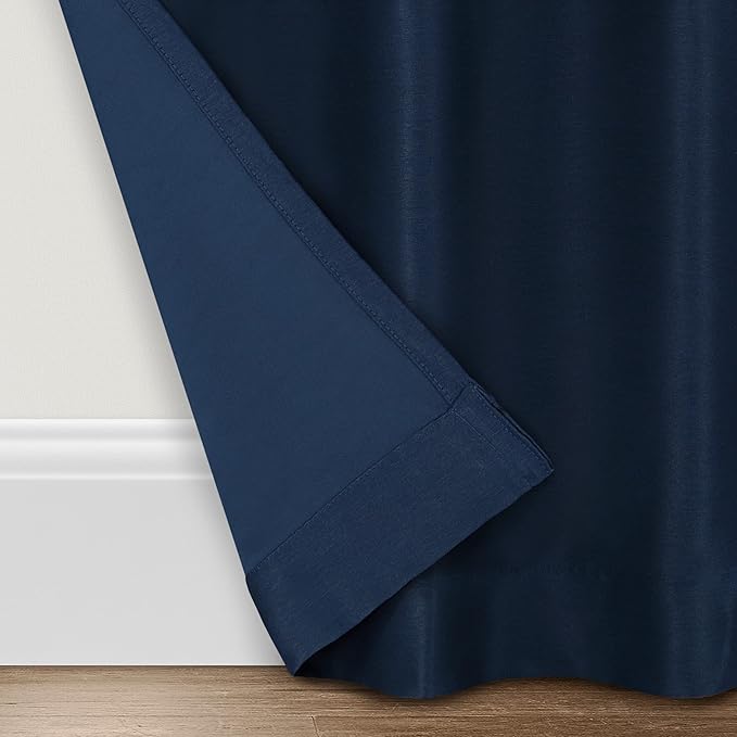 Eclipse Fresno Modern Blackout Thermal Rod Pocket Window Curtain for Bedroom (1 Panel), 52 in x 95 in, Dark Blue