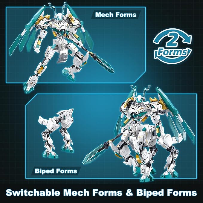 Dragon Transforming Mech Building Blocks Set, 2 in 1 Warrior City Action Robot Model Building Kit, 731 PCS Cool Rider Mech Toys Gift for Adults and Kids Boys 8 10 12+