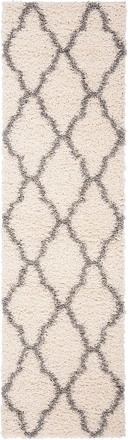 SAFAVIEH Dallas Shag Collection 2'3" x 10' Ivory/Grey SGDS257F Trellis Non-Shedding Living Room Bedroom Dining Room Entryway Plush 1.5-inch Thick Runner Rug