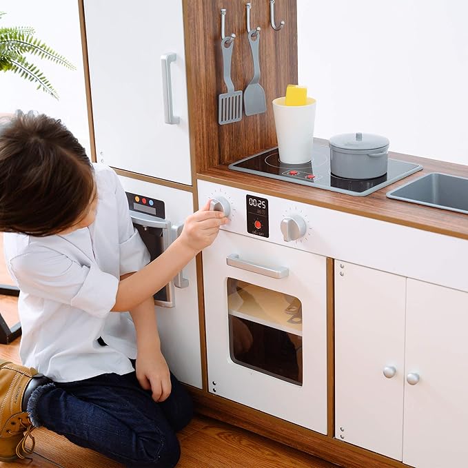Teamson Kids Little Chef Palm Springs Classic Kids Play Kitchen with 6 Accessories, Natural/White