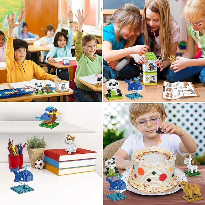 FUN LITTLE TOYS Mini Animals Building Blocks Sets for Goodie Bags, Prizes, Birthday Gifts, Party Favors for Kids 12 Boxes Christmas Stocking Stuffers