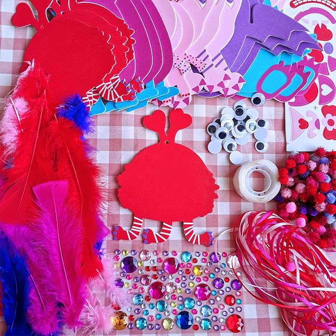 Winlyn 24 Sets Valentine Decorations DIY Valentine Monster Ornaments Craft Kits Hearts Monster Art Sets Foam Valentine Stickers for Kids Valentine's Day Party Classroom Activities Gift Exchange