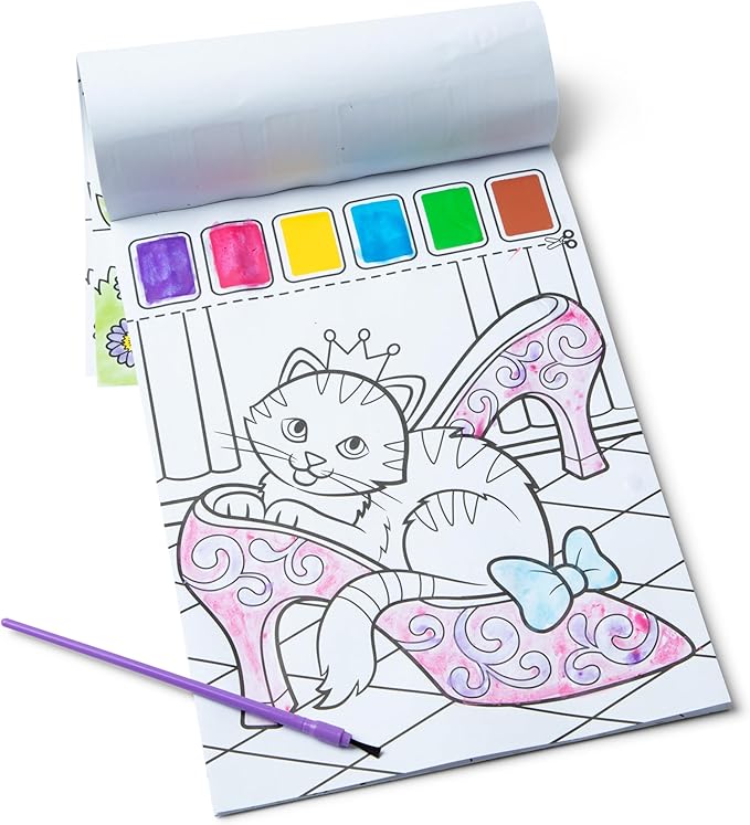 Melissa & Doug Paint With Water - Princess, 20 Perforated Pages With Spillproof Palettes