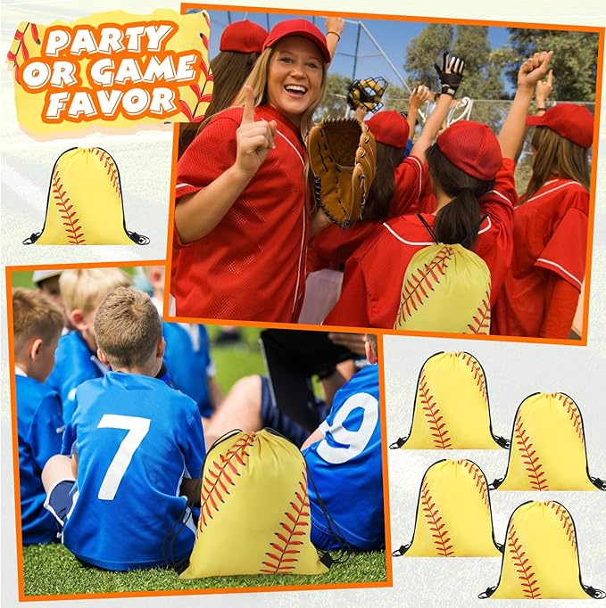 Poen 48 Pcs Softball Party Favors Softball Themed Supplies Include 12 Softball Drawstring Backpack 12 Mini Softball 12 Softball Keychain 12 Softball Wax Thread Braided Bracelet Inspirational Team Gift