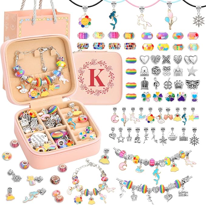 SUREHOME Charm Bracelet Making Kit for Girls Toys Age 6-8 Kids Jewelry Making Kit Art and Crafts for Girls 8-12 Birthday Gifts for Girls Ages 6 7 8 9 10 11 12 Years Old Perfect Personalized Stuff - K