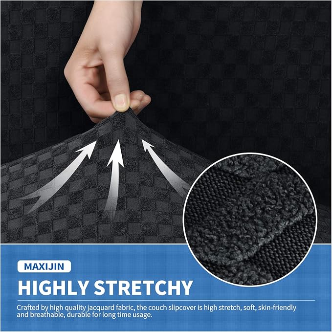MAXIJIN 3 Piece Stretch Couch Covers for 2 Cushion Couch Sofa Slipcovers with 2 Extra Large Seat Cushion Couch Jacquard Loveseat Sofa Couch Cover for Dogs (2 Cushion Sofa, Black)