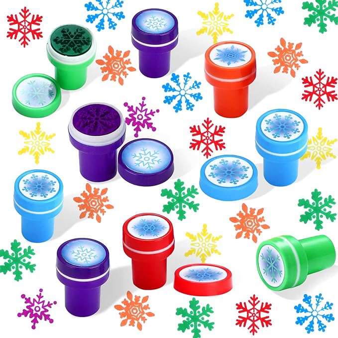 Skylety 60 Pieces Winter Snowflake Stamps for Kids Assorted Colored Frozen Stamps Plastic Snowflake Hand Stampers for Card Making Xmas Holiday Party Favors(Multi Colors)