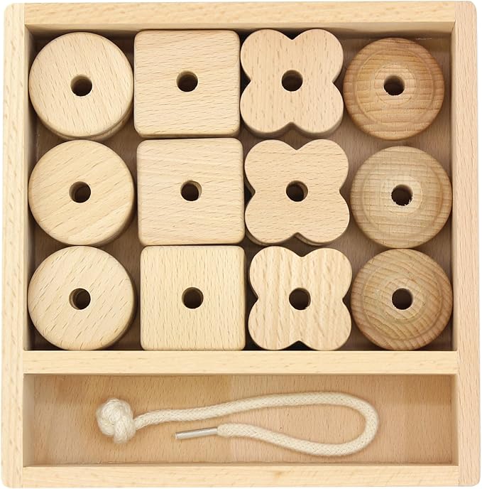 Lacing Bead 27 Large Wooden Beads 1 Lace for Toddler and Kids Montessori Educational Toy Fine Motor Skills 2 Years
