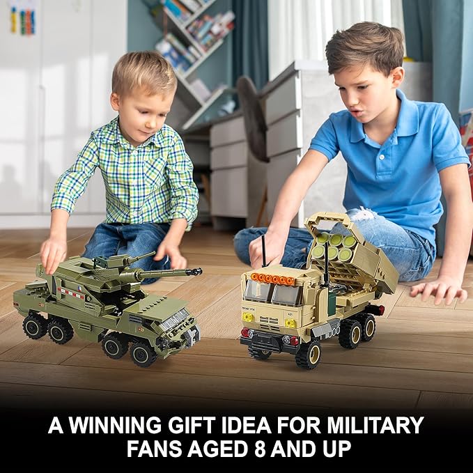 Military Vehicles Building Blocks Sets Compatible with Lego, Includes 2 Army Armored Trucks Toy Models - US M142 HIMARS & Dana M2, Great Army Toys Gift for Boys, Kids, and Teens Ages 8-14