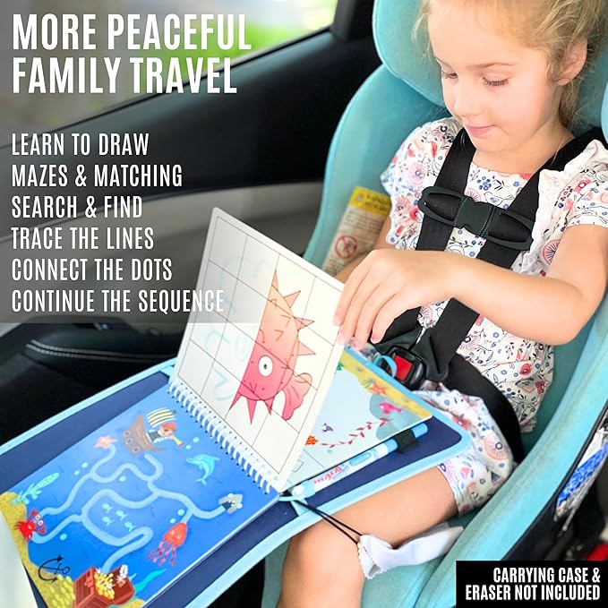 Kids Small Size Travel Educational Activity Books with Washable Markers (7"x7") - Car and Airplane Activities - Search and Find, Reusable Stickers for Ages 4, 5, 6 (Jungle & Ocean)