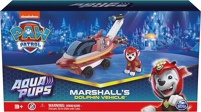 Paw Patrol Aqua Pups Marshall Transforming Dolphin Vehicle with Collectible Action Figure, Kids Toys for Ages 3 and up