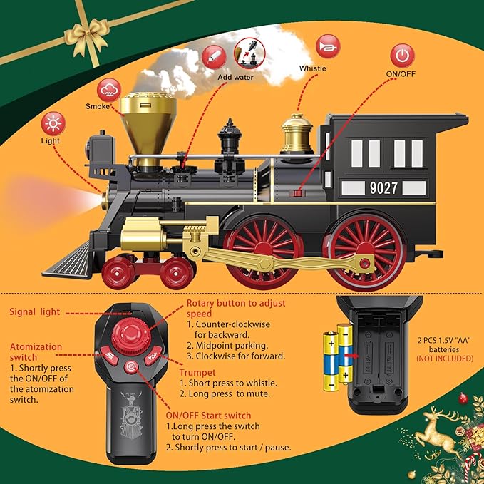 Remote Control Train Set for Kids Electric Steam Engine Locomotive, Oil Tank Train, Cargo Cars & Tracks, Realistic Smoke,Sounds & Lights, Rechargeable Birthday Gifts for Boys Girls 3 4 5 6 7+ … …