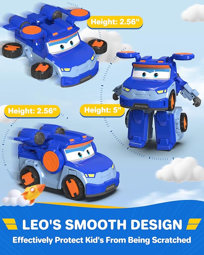 Super Wings - 5" Transforming Leo Airplane Toys Action Figure | Airplane to Robot | Season 5 New Character | Fun Toy Plane for 3 4 5 Years Old Boys and Girls | Preschool Birthday Gift for Kids , Blue