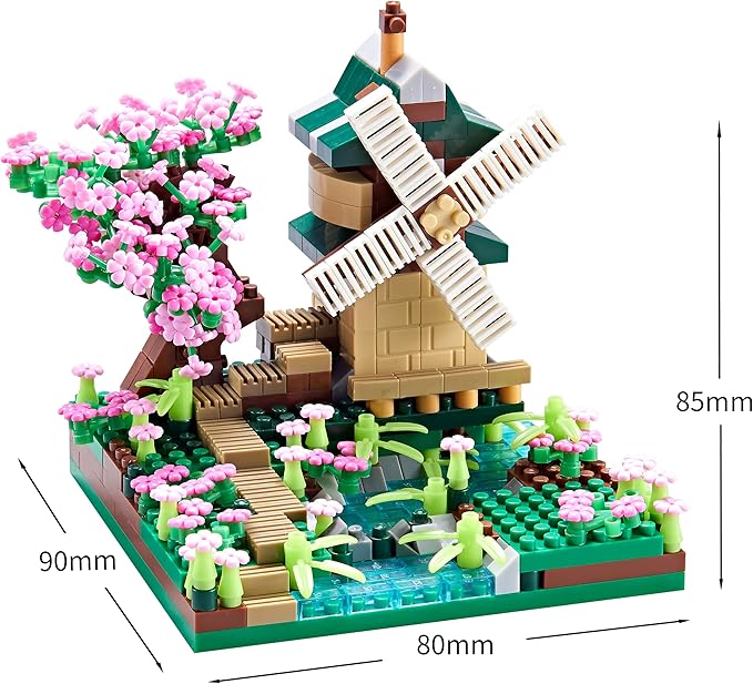 Architecture River Windmill Building Model Kit Micro Block Set Mini Blocks 600+ PCS with 2 Figure
