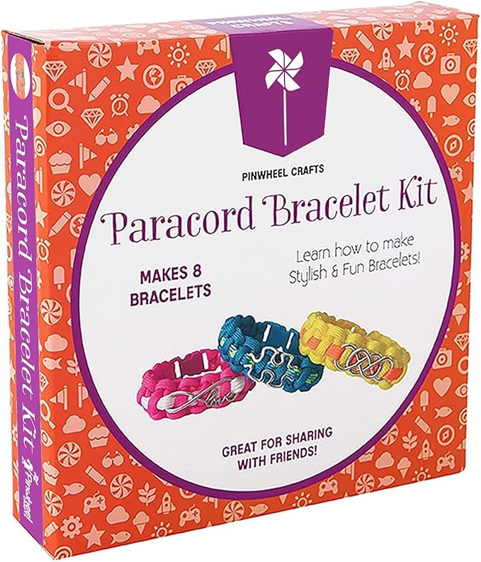 Pinwheel Crafts Paracord Bracelet Kit - DIY Kids Crafts, Paracord Bracelet w/Sturdy Buckle & Paracord 550 Cord - 8 Colorful Friendship Bracelets Gifts - Jewelry Making Kit for Girls 8-12 Years Old
