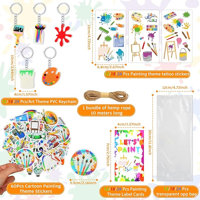 HyDren Paint Party Favors Include Mini Watercolor Paint Set Small Painting Canvas with Easel Palette Brush Paint Stickers Tattoo Sticker Keychain for Class Birthday Art Party(158 Pcs, Classic Style)