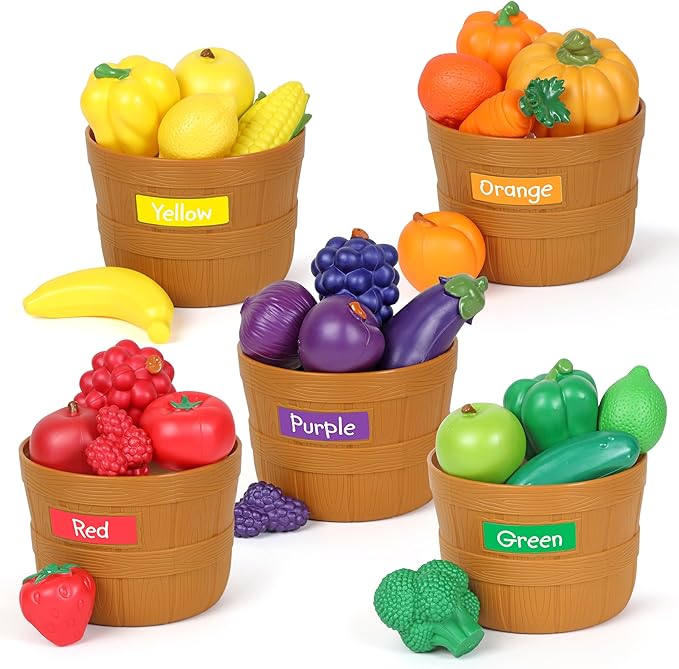 Learning Resources Farmer’s Market Color Sorting Set - 30 Pieces Age 18+ Months Toddler Learning Toys, Sorting Toys for Kids, Play Food,Easter Basket Stuffers