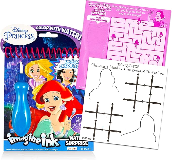 Disney Princess Paint With Water Super Set for Girls Kids Bundle ~ Deluxe Mess-Free Book with Water Surprise Brush, Mini Coloring Book, and Stickers (Disney Princess Party Supplies)