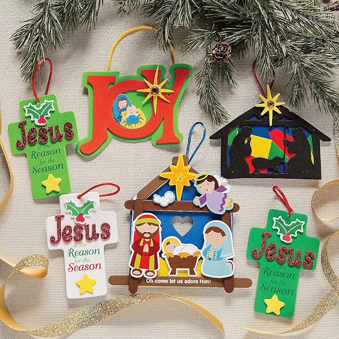 Nativity Silhouette Foam Ornament Craft Kit - Makes 12 - Sunday School Religious Crafts for Kids and Fun Home Activities