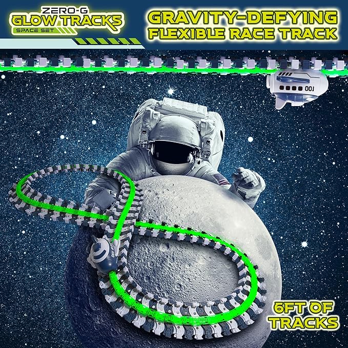 USA Toyz Zero G Space Glow Race Track for Kids- 258pc Glow in The Dark Flexible Race Track Set with Suction Cups, 2 Rocketship Cars, Take Apart STEM Building Toy Car Tracks for Boys and Girls Age 3+