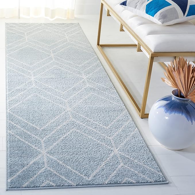 SAFAVIEH Adirondack Collection Runner Rug - 2'6" x 10', Blue & Ivory, Modern Geometric Design, Non-Shedding & Easy Care, Ideal for High Traffic Areas in Living Room, Bedroom (ADR241M)
