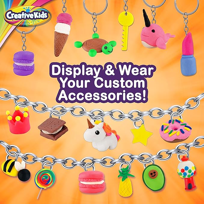 Creative Kids Clay Charms - Sculpt Over 30 Various Clay Charms - Make Charm Bracelets and Keychains with 13 Air Clay Colors - Great Kids Activity Birthday Gift for Boys and Girls Ages 6+