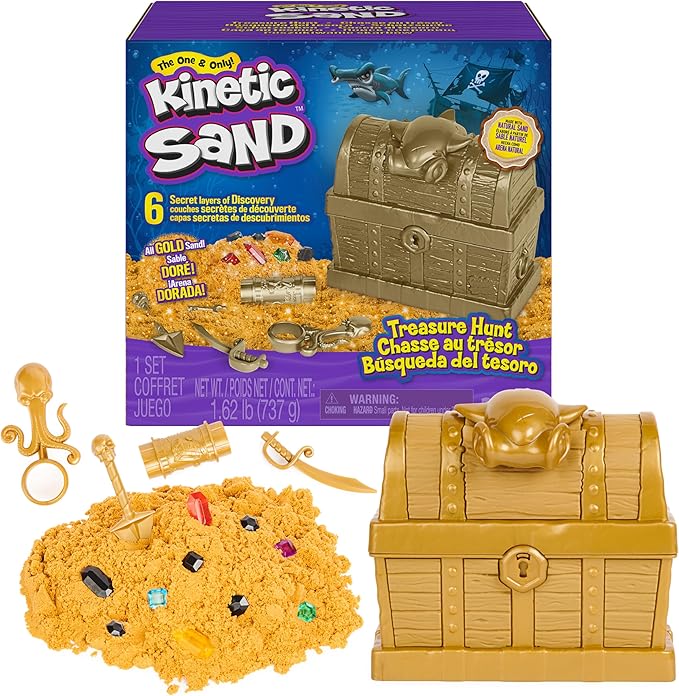 Kinetic Sand, Treasure Hunt with 14 Surprise Reveals & 1.62lbs Rare Shimmer Gold Play Sand, Sensory Toys for Kids Ages 3 and up