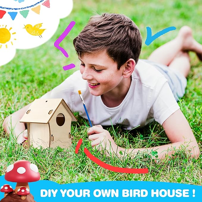 BELLOCHIDDO Bird House Kits for Kids Ages 4-8 - DIY Birdhouse Kit for Kids to Build and Paint,Wooden Arts and Crafts for Kids Girls Boys Toddlers Ages 8-12 4-6 6-8,Art&Craft for Kids Ages 8-12(2 Pack)