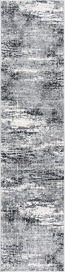 SAFAVIEH Evoke Collection 2'2" x 9' Ivory / Dark Grey EVK272G Modern Abstract Non-Shedding Living Room Entryway Foyer Hallway Bedroom Runner Rug
