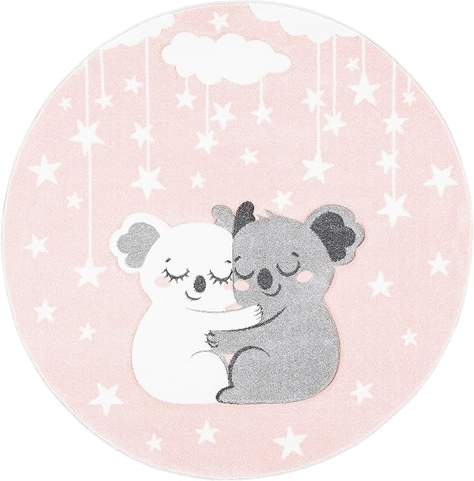SAFAVIEH Carousel Kids Collection 6'7" Round Pink/White CRK195U Koala Hug Non-Shedding Nursery Playroom Area Rug