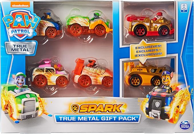 Paw Patrol, True Metal Spark Gift Pack of 6 Collectible Die-Cast Vehicles, 1:55 Scale