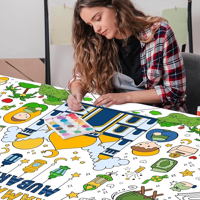 OHOME Ramadan Giant Coloring Poster/Tablecloth-Ramadan Decorations - Jumbo Coloring Banner Kids Crafts Activities Decor Party Decorations