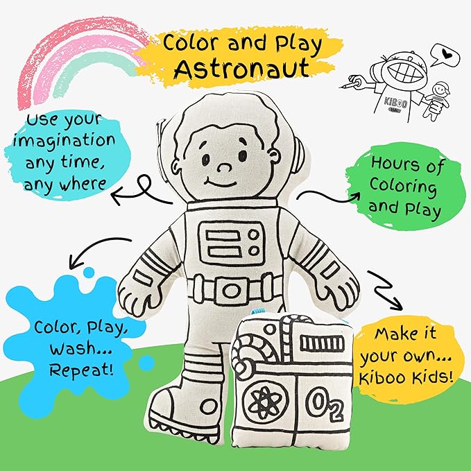 Color Your Doll - Boy Astronaut with Mini Space Pack - Washable Markers Included - Educational Art & Crafts Toy for Kids - Reusable, Color, Play, Wash, Repeat - Creative Gift