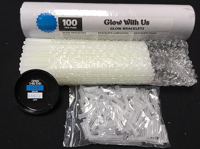Glow Sticks Bulk Wholesale Bracelets, 100 8” Blue Glow Stick Glow Bracelets, Bright Color, Glow 8-12 Hrs, 100 Connectors Included, Glow Party Favors Supplies, Sturdy Packaging, GlowWithUs Brand