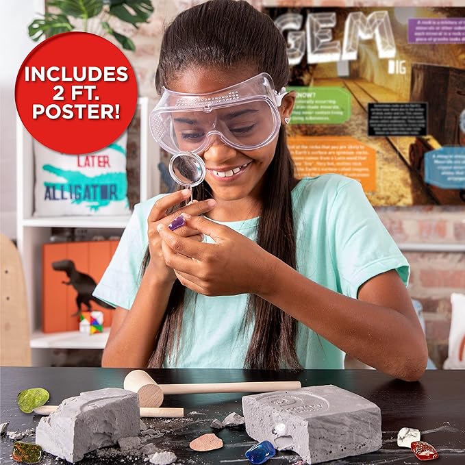 Discovery Kids Gemstone Dig Stem Science Kit by Horizon Group Usa, Excavate, Dig & Reveal 11 Real Gemstones, Includes Goggles, Excavation Tools, Streak Plate, Magnifying Glass & More