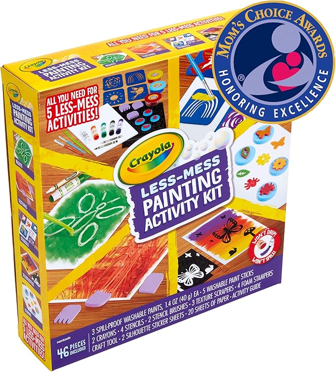 Crayola Less Mess Painting Activity Kit (46pcs), Kids Art Set, Washable Kids Paints, Gifts for Kids, Ages 4+